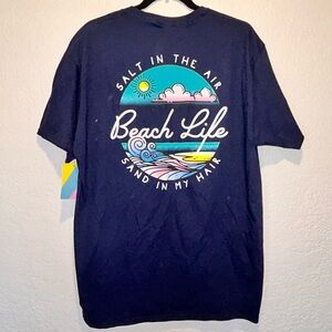 Navy Blue Beach Girl Graphic T-Shirt New Size Large